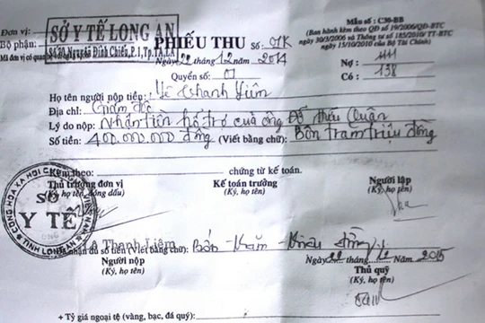 Phiếu thu liên quan đến 400 triệu đồng