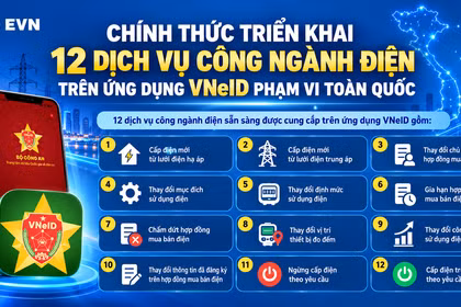 EVN hướng dẫn thực hiện 12 dịch vụ điện trên VNeID