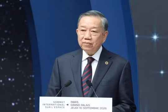 Tổng bí thư, Chủ tịch nước Tô Lâm phát biểu tại Phiên chính thức Hội nghị Thượng đỉnh Không gian vũ trụ. Ảnh: TTXVN.