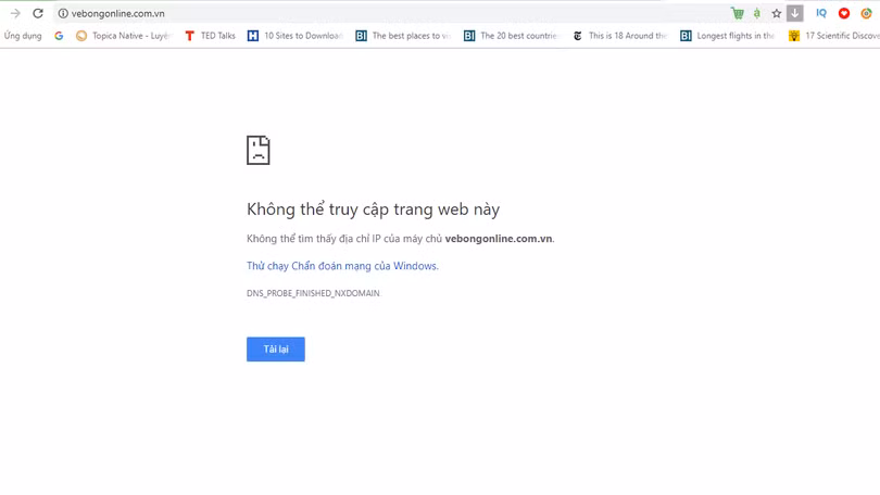 Trang web sập chưa được khắc phục