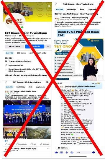 Trang fanpage “T&amp;T group – Kênh tuyển dụng” mạo danh T&amp;T Group trên mạng xã hội để lừa đảo, chiếm đoạt tài sản