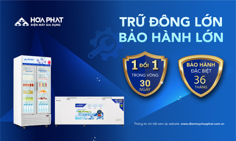 Từ tháng 8/2025, các dòng tủ đông dung tích lớn của Hòa Phát chính thức được nâng thời gian bảo hành lên 3 năm.