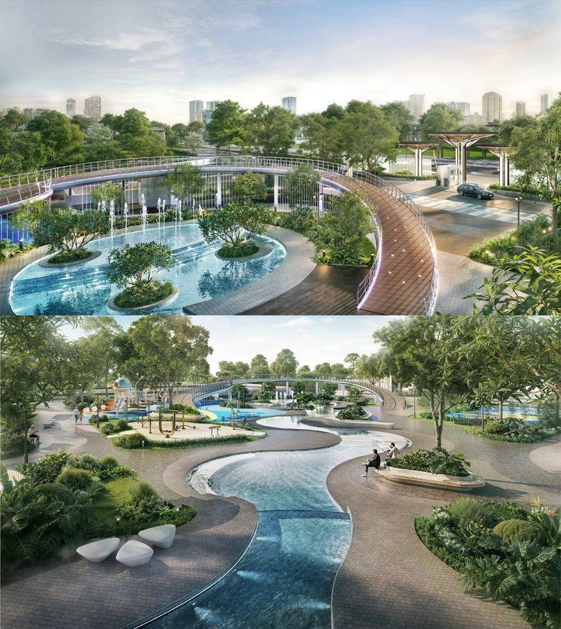 Cuối dòng chảy, cầu Lumis bắc ngang trước cổng vào dự án, như một cánh cổng thứ hai ngăn cách nhịp phố sôi động và không gian an lành bên trong.