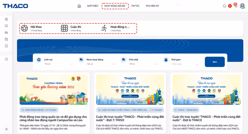 Mục “hoạt động nội bộ” cập nhật nhanh chóng diễn biến các sự kiện