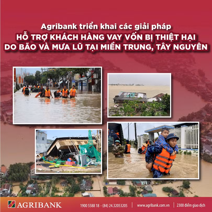  Agribank tiếp tục giảm tới 2% lãi vay hỗ trợ khách hàng thiệt hại do bão số 12, 13 và mưa lũ