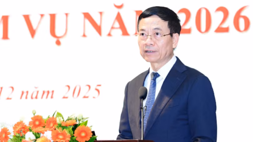 Bộ trưởng Khoa học và Công nghệ Nguyễn Mạnh Hùng phát biểu tại Hội nghị tổng kết công tác năm 2025 và triển khai nhiệm vụ năm 2026 của Bộ.