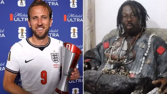 Tiền đạo đội tuyển Anh Harry Kane đang có phong độ cao và phù thủy Bonsam, người tuyên bố sẽ yểm bùa anh để giúp tuyển Ghana. Ảnh: Reuters.
