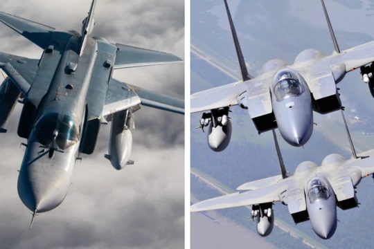 Chiến đấu cơ Su-24M (bên trái) và F-15. Ảnh: MW.
