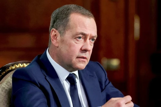 Cựu Tổng thống Nga Dmitry Medvedev tại một cuộc họp báo ở Gorki, Nga, ngày 29/1. Ảnh: Sputnik.