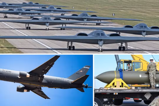 Máy bay ném bom B-2, máy bay tiếp nhiên liệu KC-46, bom GBU-57. Ảnh: MW.