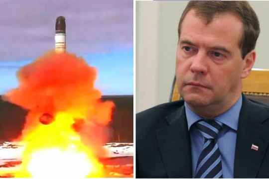 Cựu Tổng thống Nga Dmitry Medvedev và vụ phóng tên lửa đạn đạo liên lục địa Sarmat. Ảnh: MW.