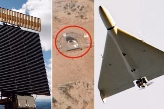 Radar AN/FPS-117, hình ảnh radar bị phá hủy ở Arab Saudi và mẫu UAV Shahed-136. Ảnh: MW.