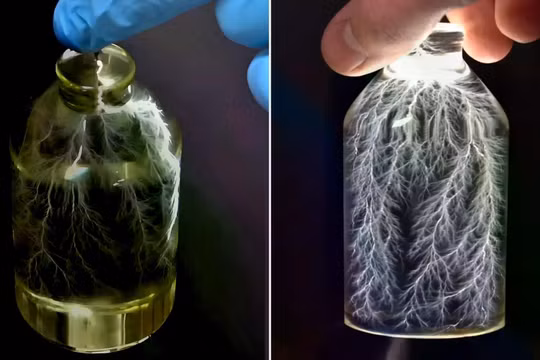 Thí nghiệm bắt gọn tia sét trong chai tạo nên một tác phẩm nghệ thuật bắt mắt. Ảnh: IE.