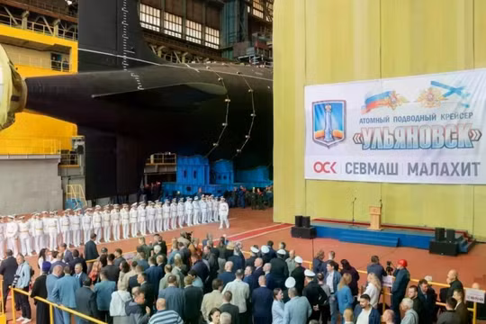 Lễ hạ thủy tàu ngầm hạt nhân Project 885M Ulyanovsk. Ảnh: USC.