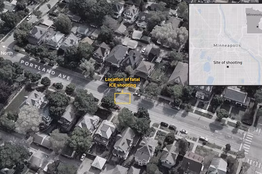 Hình ảnh vệ tinh cho thấy địa điểm xảy ra vụ việc đặc vụ ICE bắn chết bà mẹ ba con ở Minneapolis. Ảnh: Reuters.