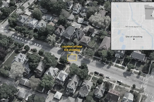 Hình ảnh vệ tinh cho thấy địa điểm xảy ra vụ việc đặc vụ ICE bắn chết bà mẹ ba con ở Minneapolis. Ảnh: Reuters.