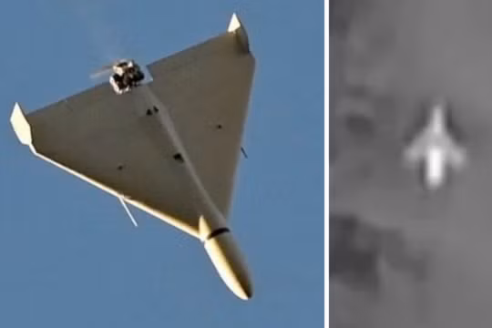 Mẫu UAV Shahed 136 và một mẫu UAV gắn động cơ phản lực mới của Nga chưa được làm rõ. Ảnh: MW.