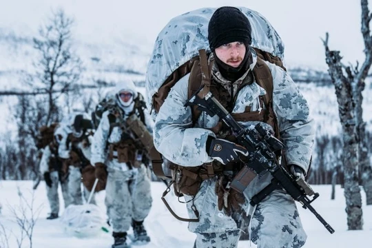 Lính thủy đánh bộ Mỹ trong quá trình huấn luyện ở Bắc Cực tại Na Uy. Ảnh: MW.