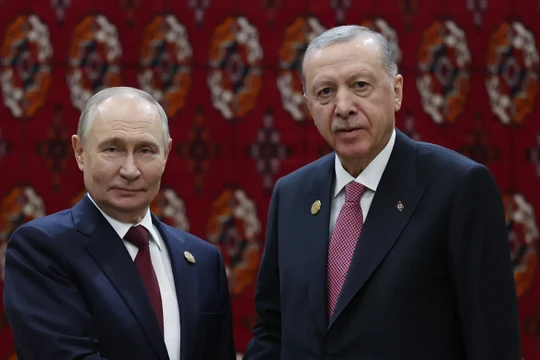 Hình ảnh do Phủ Tổng thống Thổ Nhĩ Kỳ công bố ngày 12/12 cho thấy Tổng thống Nga Vladimir Putin và Tổng thống Thổ Nhĩ Kỳ Recep Tayyip Erdogan. Ảnh: Getty.