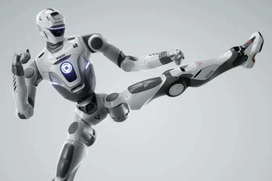 Robot hình người T800 của EngineAI Robotics có khả năng tung ra những cú đá xoay vòng kiểu Lý Tiểu Long với lực rất mạnh. Ảnh: SCMP.