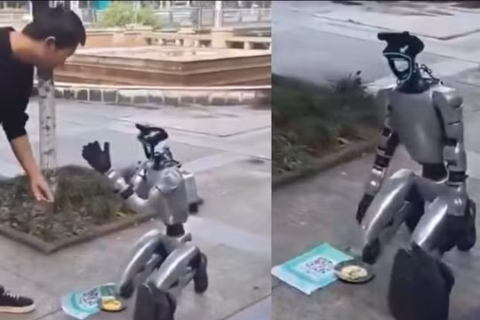 Robot hình người đi xin quyên góp trên đường phố làm dấy lên cuộc tranh luận mới về trí tuệ nhân tạo. Ảnh: MoneyControl.
