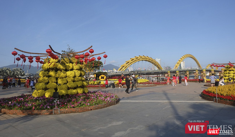 Vừa mới hoàn thành, đường hoa xuân Bạch Đằng đã đón người dân và du khách