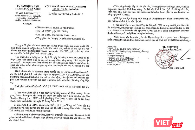 Sau cuộc họp khẩn giữa Chủ tịch UBND TP Đà Nẵng và các Sở ban ngành, tối muộn ngày 7/7, Văn phòng UBND TP Đà Nẵng đã phát văn bản chỉ đạo của Chủ tịch UBND TP liên quan đến vụ việc Sau cuộc họp khẩn giữa Chủ tịch UBND TP Đà Nẵng và các Sở ban ngành, tối muộn ngày 7/7, Văn phòng UBND TP Đà Nẵng đã phát văn bản chỉ đạo của Chủ tịch UBND TP liên quan đến vụ việc