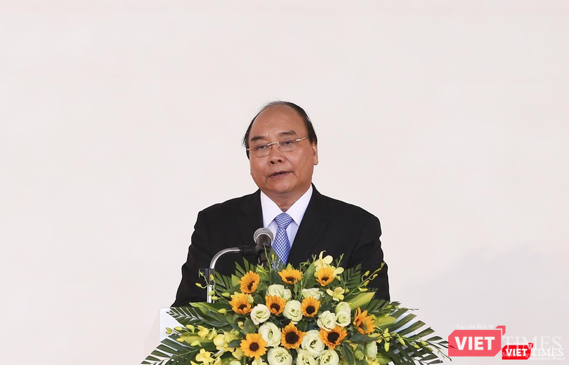 Thủ tướng Chính phủ Nguyễn Xuân Phúc phát biểu tại sự kiện và đánh giá cao sự đầu tư của THACO tại Khu kinh tế mở Chu Lai (Quảng Nam)