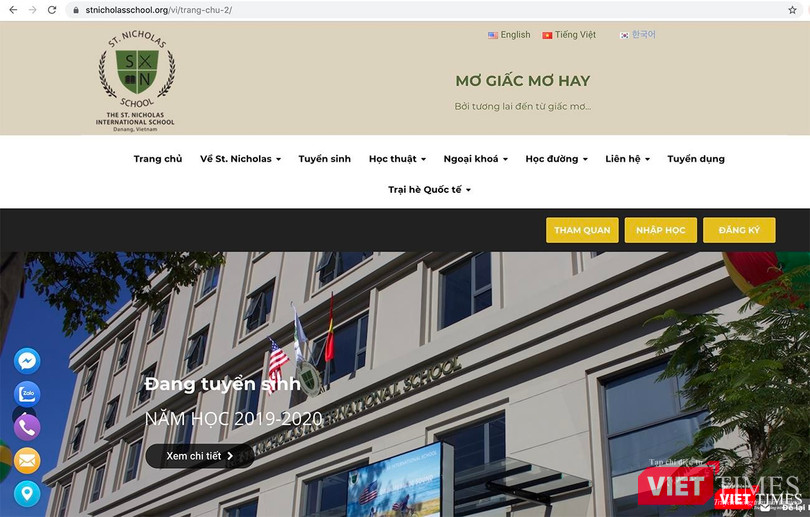 Trang tin điện tử của trường St.Nicholas School đăng tải thông tin lmạo danh à trường quốc tế