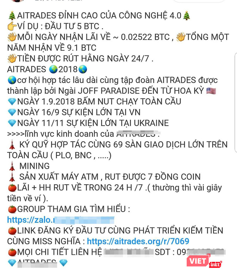 Một nội dung quảng cáo kêu gọi đầu tư tiền ảo trên mạng xã hội Một nội dung quảng cáo kêu gọi đầu tư tiền ảo trên mạng xã hội