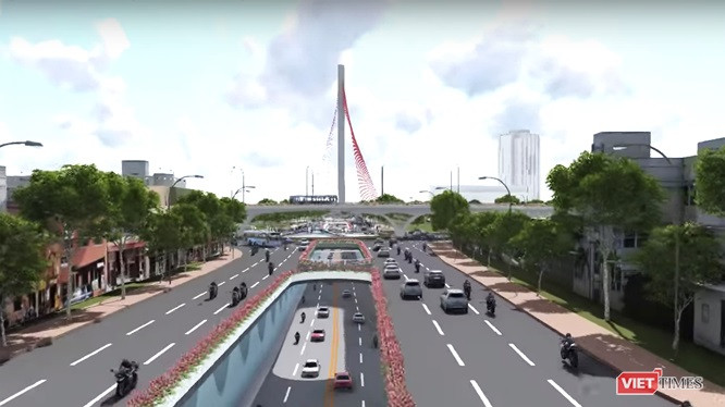 Phối cảnh nút giao thông phía Tây cầu Trần Thị Lý Phối cảnh nút giao thông phía Tây cầu Trần Thị Lý