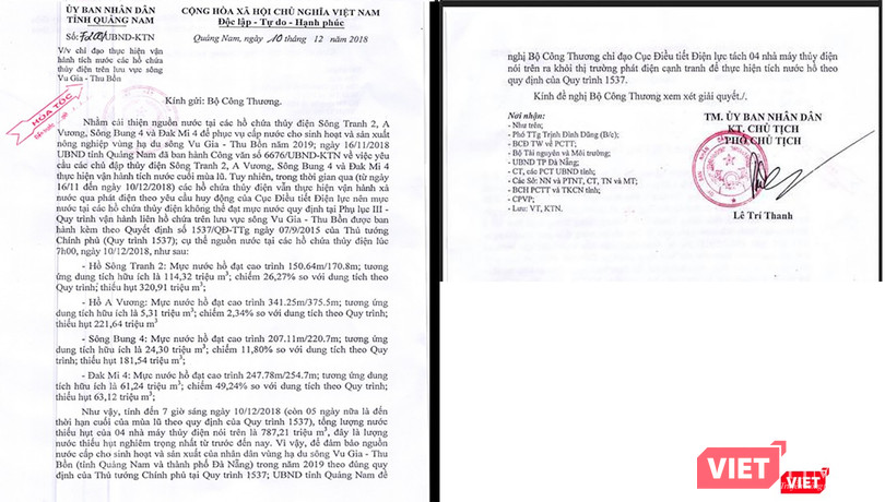 Công điện khẩn của UBND tỉnh Quảng Nam đề nghị các thủy điện tích nước, dự trữ nguồn nước cho hạ du trong năm 2019