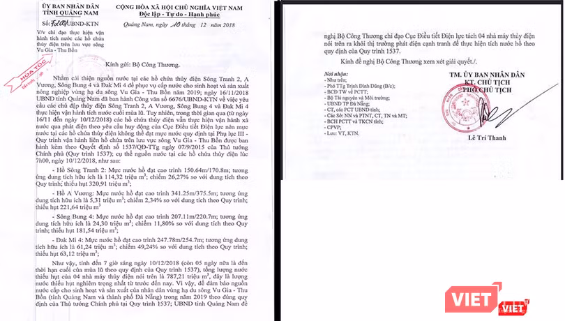 Công điện khẩn của UBND tỉnh Quảng Nam đề nghị các thủy điện tích nước, dự trữ nguồn nước cho hạ du trong năm 2019