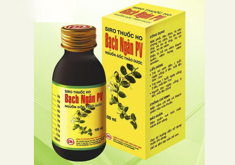 Siro thuốc ho Bạch Ngân PV (Ảnh: trungtamthuoc.com)