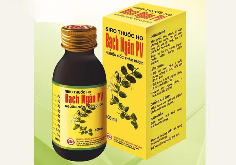Siro thuốc ho Bạch Ngân PV (Ảnh: trungtamthuoc.com)