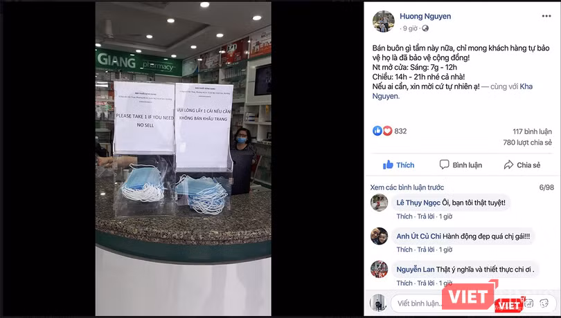 Thông tin tặng khẩu trang miễn phí cho người dân TP Đà Nẵng được lan truyền như một nghĩa cử đẹp của người dân Đà Nẵng