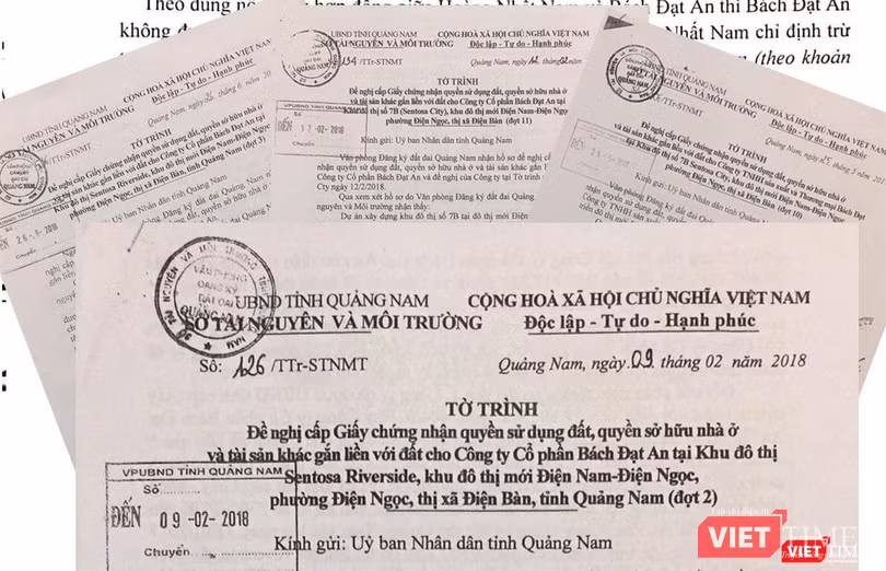 Tờ trình của Sở TNMT tỉnh Quảng Nam đề nghị cấp giấy chứng nhận quyền sử dụng đất tại các dự án do Bách Đạt An làm chủ đầu tư
