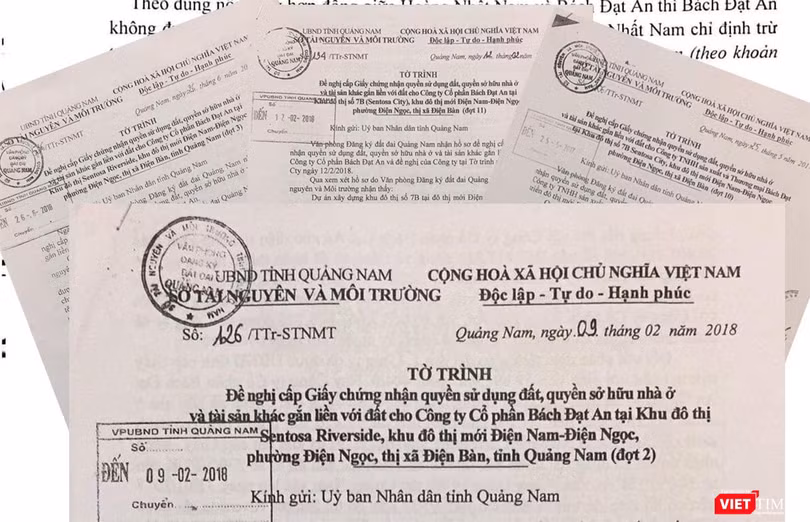 Tờ trình của Sở TNMT tỉnh Quảng Nam đề nghị cấp giấy chứng nhận quyền sử dụng đất tại các dự án do Bách Đạt An làm chủ đầu tư Tờ trình của Sở TNMT tỉnh Quảng Nam đề nghị cấp giấy chứng nhận quyền sử dụng đất tại các dự án do Bách Đạt An làm chủ đầu tư