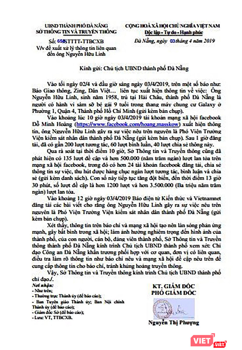 Lo ngại khủng hoàng truyền thông, Sở TT-TT TP Đà Nẵng kiến nghị Chủ tịch UBND TP Đà Nẵng chỉ đạo cơ quan Công an vào cuộc, sớm có thông tin cung cấp chính thống