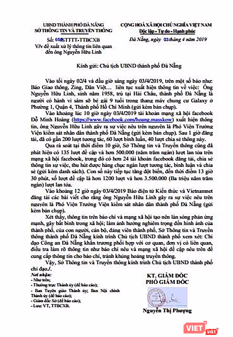 Lo ngại khủng hoàng truyền thông, Sở TT-TT TP Đà Nẵng kiến nghị Chủ tịch UBND TP Đà Nẵng chỉ đạo cơ quan Công an vào cuộc, sớm có thông tin cung cấp chính thống