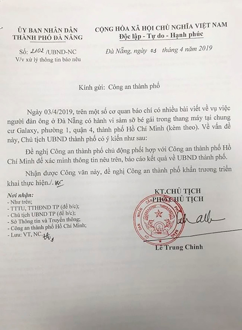 Văn bản của UBND TP Đà Nẵng đề nghị Công an TP phối hợp với Công an TP HCM vào cuộc xác minh thông tin báo nêu