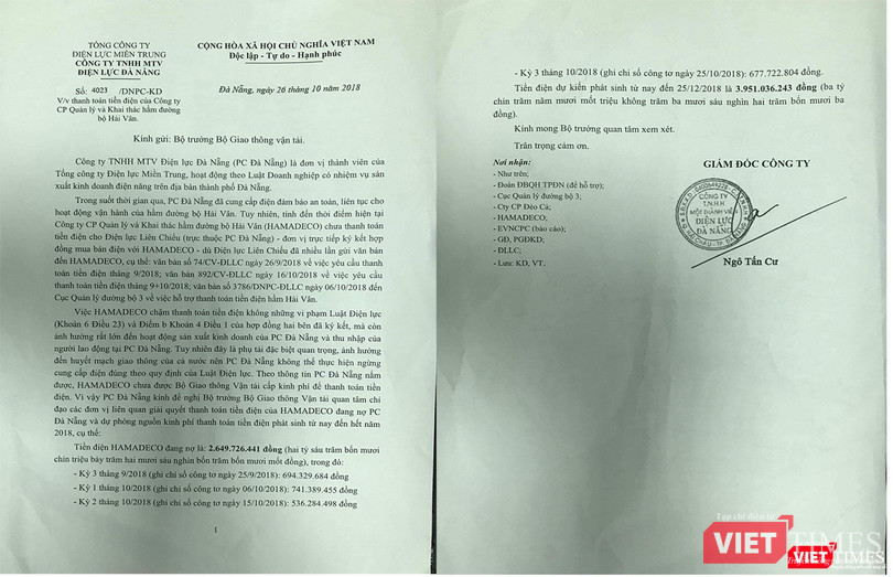 Điện lực Đà Nẵng khẳng định không có chuyện cắt điện đối với hầm Hải Vân.