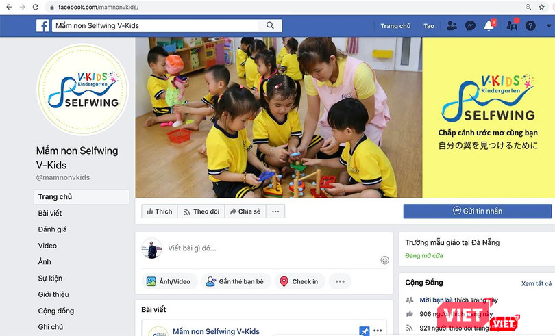 Thông tin về Trường Mầm non Selfwing V-kids đăng tải trên fanpage