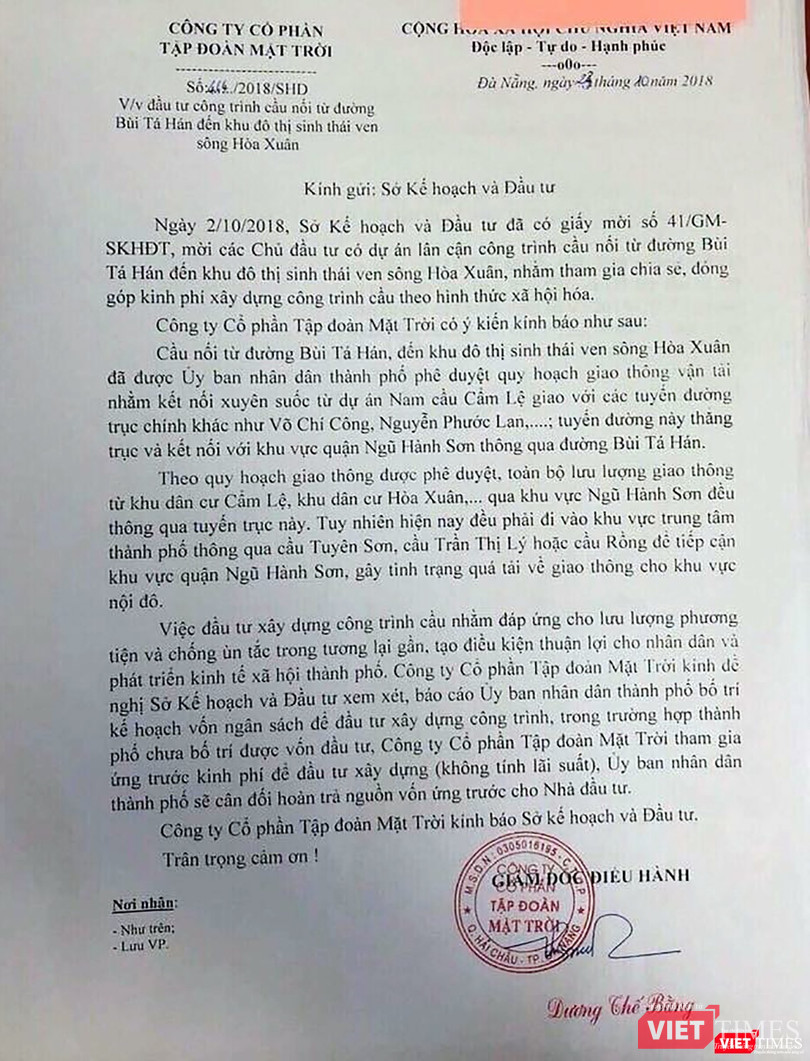 Dư luận đặt dấu hỏi cho văn bản đề xuất của doanh nghiệp, khi cầu Bùi Tán Hán được xem là nút thắt để đẩy giá đất tại Khu đô thị sinh thái ven sông Hòa Xuân lên cao Dư luận đặt dấu hỏi cho văn bản đề xuất của doanh nghiệp, khi cầu Bùi Tán Hán được xem là nút thắt để đẩy giá đất tại Khu đô thị sinh thái ven sông Hòa Xuân lên cao