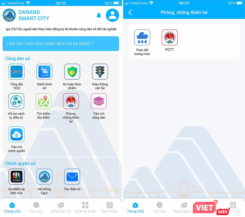 Tính năng "Theo dõi lượng mưa" trên ứng dụng Danang Smart City Tính năng "Theo dõi lượng mưa" trên ứng dụng Danang Smart City