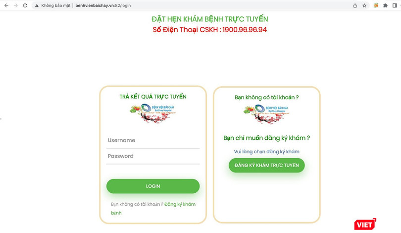 Giao diện đăng ký khám bệnh trực tuyến tại Bệnh viện Bãi Cháy (Quảng Ninh)