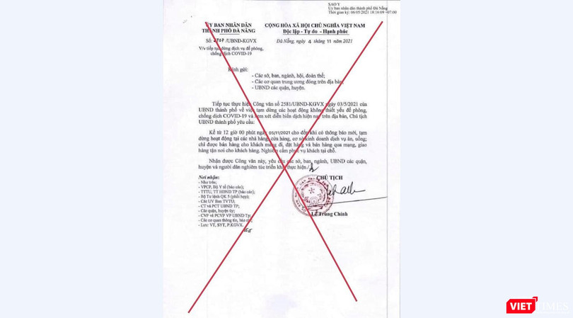 Văn bản giả mạo đang được cơ quan chức năng Đà Nẵng truy nguồn phát tán