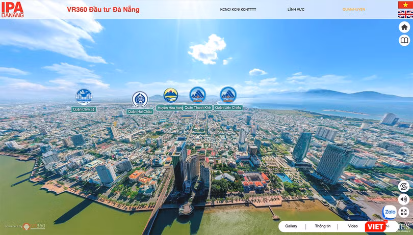 Giao diện Bản đồ số về các dự án kêu gọi đầu tư vào TP Đà Nẵng trên nền tảng thực tế ảo tại địa chỉ https://vr360.com.vn/projects/xuc-tien-dau-tu/.