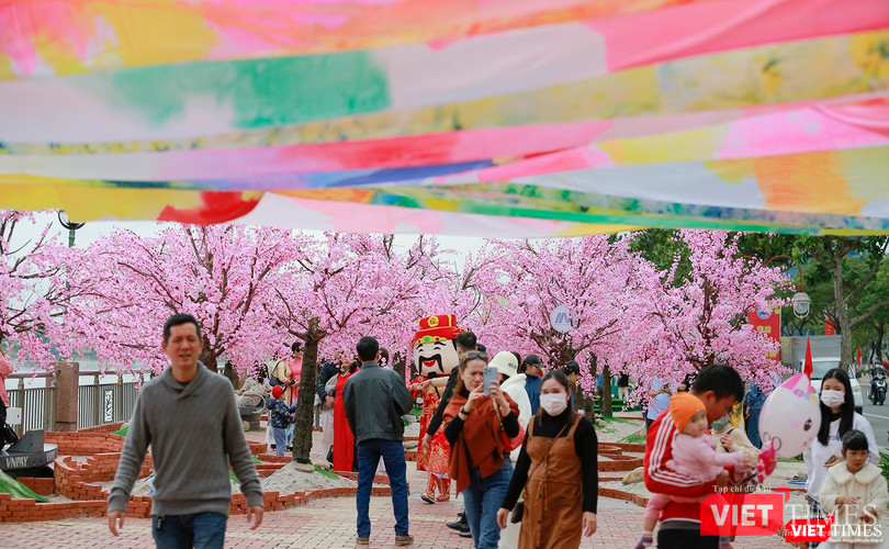 Người dân Đà Nẵng du xuân tại đường hoa Bạch Đằng