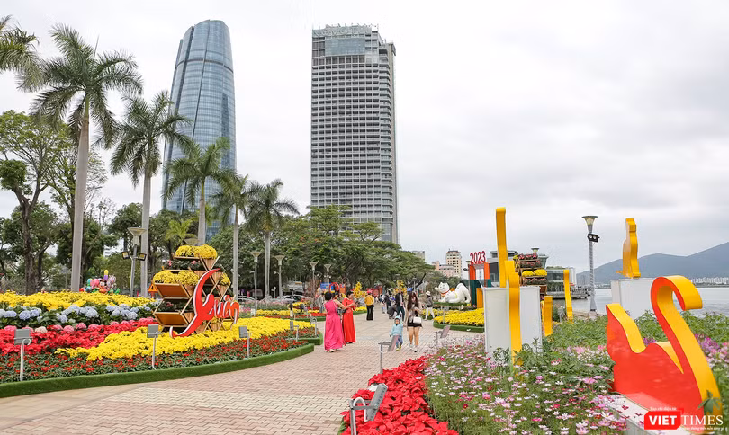 Đường hoa xuân Bạch Đằng (Đà Nẵng), đoạn tại cầu Chữ T